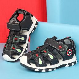 Cute Walk by Babyhug Sandals With Velcro Closure & Football Applique - Black-picture-24
