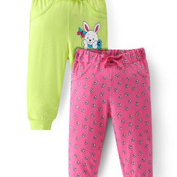 Doodle Poodle Single Jersey Knit Full Length Lounge Pant with Butterfly & Bunny Print Pack of 2 - Limegreen & Dark Pink-image-99