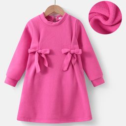 Kookie Kids Full Sleeves Solid Colour Party Frock With Bow Applique - Fuchsia-picture-41