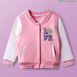 Babyoye Cotton Knit Full Sleeves Bomber Jacket With Love & Floral Print - Pink-image-55