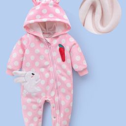 Kookie Kids Full Sleeves Hooded Winter Wear Romper With Bunny Applique & Bobby Print- Pink-image-28