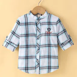 Dapper Dudes Full Sleeves Checked Typography Embroidered Shirt - Sky Blue-picture-47