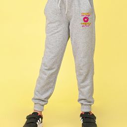NUSYL Cotton Blend Full Length Donut Ever Forget Text Printed Joggers - Grey-image-91