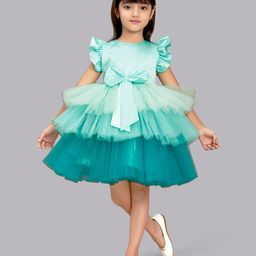 PinkChick Frill Sleeves Bow Applique Detailed & Colour Blocked Layered Dress - Sea Green-image-21