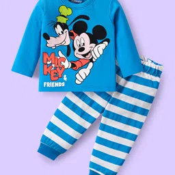 Babyhug Disney Single Jersey Knit Full Sleeves Night Suit Set With Mickey & Friends Graphic & Stripes - Blue-picture-30
