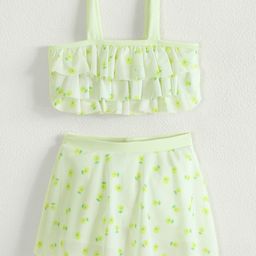 Babyhug Sleeveless Two Piece Swimsuit With Floral Print - Yellow-image-73