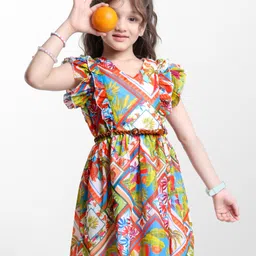 Ollington St. Woven Georgette Half Sleeves Frock & Belt with Birds & Floral Print - Red-picture-13