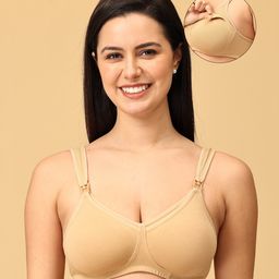 The Mom Store Cotton Elastane Sleeveless Solid Nursing & Feeding Non Padded Bra - Beige-picture-14