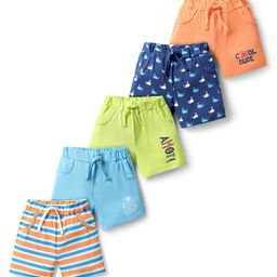 Doodle Poodle 100% Cotton Knee Length Shorts With Stripes & Sea Life Print Pack Of 5 - Multicolour-image-12
