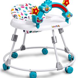 Foldable Round Baby Walker With Music & Light & Detachable Toy Bar -White-14