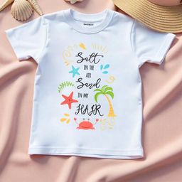 KNITROOT Cotton Summer Theme Half Sleeves Salt In The Air Sand In My Hair Text Printed Tee - White-7