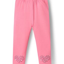 Babyhug Cotton Knit Full Length Leggings with Heart Print - Pink-picture-10
