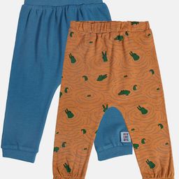 MINI KLUB Cotton Pack Of 2 Solid & Crocodile Printed Diapper Pajamas - Orange & Blue-image-98