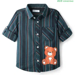 Babyoye 100% Cotton Woven Full Sleeves Striped Party Shirt with Bear Print - Multicolor-picture-42