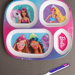 Superware Melamine Kids Partition Plate with spoon- Barbie Angle-1