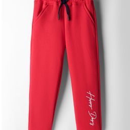 Olio Kids Knit Full Length Fleece Pant with Text Print - Red-picture-26