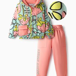 OLLINGTON ST. Cotton Knit Full Sleeves Floral Printed With Zipper Hooded Sweatshirt & Joggers Set - Light Blue & Pink-picture-23