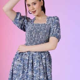 Krunal Raiyani Women Floral Printed Smocked Detailed Tiered Fit & Flare Dress-picture-21