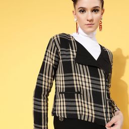 SASSAFRAS Women Checked Biker Jacket-image-79