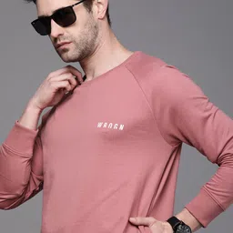 WROGN Men Mauve Solid Round Neck Sweatshirt-image-28