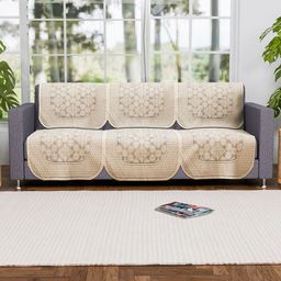 Aura Cream-Coloured & Green Cotton Sofa Cover-image-42