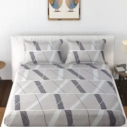 Banchmark Home Furnishings Beige & White Geometric 300 TC King Bedsheet with 2 Pillow Covers-image-94