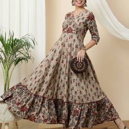 Here&Now Women Floral Printed Pure Cotton Fit & Flare Dress-picture-9