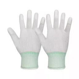 SSWW ESD Anti Static Carbon Fiber PU Fingertip Coated Safety Hand Gloves White & Green Free Size (Pack of 25 Pair)-picture-2