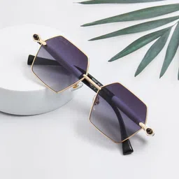 Ted Smith Unisex Grey Lens & Gold-Toned Square Sunglasses with UV Protected Lens ADIE_C1-6
