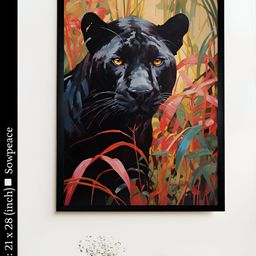 SOWPEACE Black & Red 1 Piece Canvas Birds and Animals Wall Paintings-37