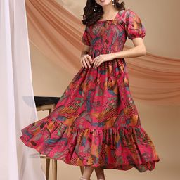 STARWORD Square Neck Puff Sleeves Fit & Flare Dress-image-18