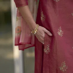 SHREE LAXMINARAYAN EXPORT Floral Embroidered Sequinned Tissue Kurta With Trouser & Dupatta image 4