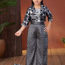 BAESD Girls Floral Printed Top & Trousers With Jacket Clothing Set Comes With Sling Bag-picture-15