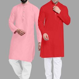 VS MALL Red Cotton Blend Kurta Sets-picture-5