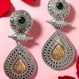 fabula Artificial Stones Studded Teardrop Shaped Oxidised Drop Earrings-picture-22