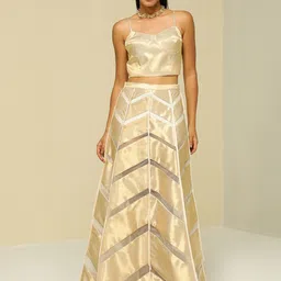 ZAITRA Striped Silk A-Line Reversible Maxi Skirt-image-33