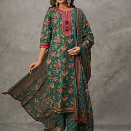 KALINI Women Embroidered Thread Work Pure Cotton Kurta with Trousers & With Dupatta-picture-1