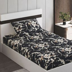 Home Centre Corsica Juniper Black Microfibre 130 TC Single Bedsheet With 1 Pillow Covers-image-40