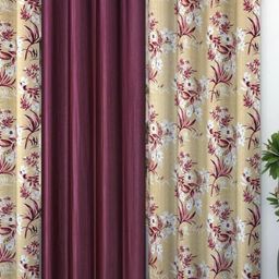 Banchmark Home Furnishings Purple & White Set of 3 Floral Black Out Window Curtain-image-71