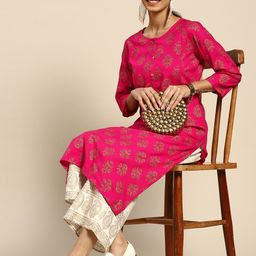 Sangria Women Fuchsia Pink Ethnic Motifs Printed Kurta with Palazzos-image-30