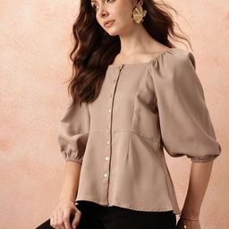 all about you Square Neck Puff Sleeve A-Line Top-image-95