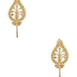 IndianShelf Gold Toned 2 Pcs Leafy Flower Brass Wall Hooks-8