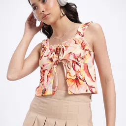 glitchez Lace & Petals Printed Tie-Up Top-image-28