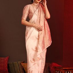 CANBIA Ethnic Motifs Zari Silk Blend Banarasi Saree-image-0