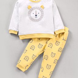 ToffyHouse Full Sleeves Tee and Lounge Pant Lion Print - Golden-image-24