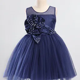 Bluebell Sleeveless Party Wear Embellished Frock With Floral Corsage - Navy Blue-picture-20