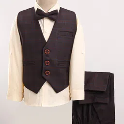 Robo Fry Full Sleeves Party Suits With Bow Checks - Brown-picture-22
