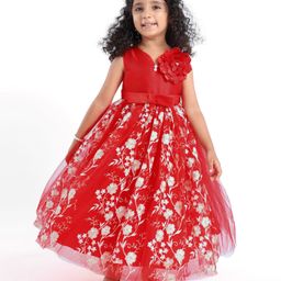 Mark & Mia Cotton Sleeveless Party Gown with Floral Embroidery - Red-picture-13