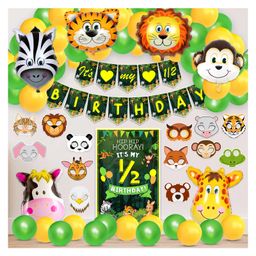 Zyozi Jungle Safari Half Birthday Decorations Combo  Multicolor - Pack of 51-image-94