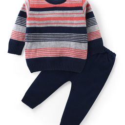 Babyhug Knit Full Sleeves Sweater & Pant Set Stripe Design -Multicolour-image-54